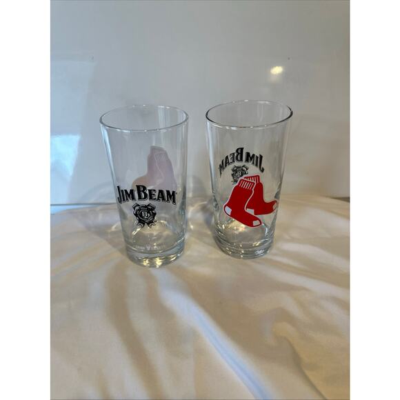 Jim Beam Red Sox Bourbon Whiskey Highball Glass Baseball 6”tall Set of 2 Sports - Picture 2 of 7